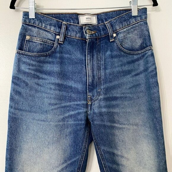 AMI PARIS WOMEN'S BLUE STONEWASH STRAIGHT LEG JEANS - 28 - Picture 4 of 10